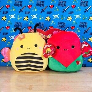 Squishmallow Sunny the Bee and Walsh the Rose 8" Valentine's Day Plush Set NWT